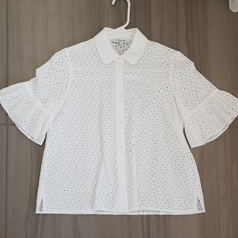 Madewell eyelet peplum sleeve top